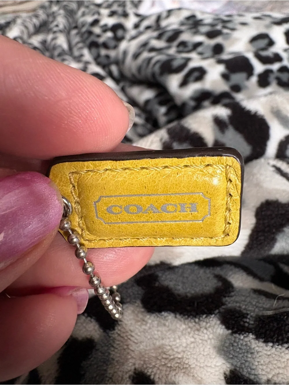 Tiny Coach Yellow Leather Logo Keychain Tag